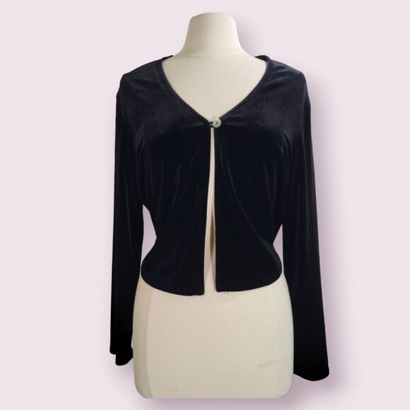Vintage ROBBIE BEE Velvet One Button Cardigan Sz L Long Sleeve Cropped Velour - Picture 1 of 10
